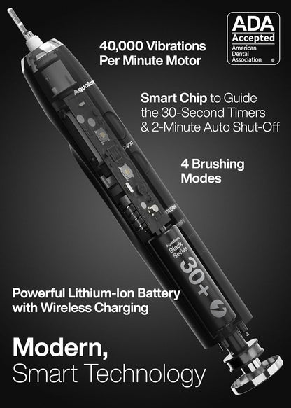 Black Series Ultra Whitening Toothbrush – ADA Accepted Electric Toothbrush- 8 Brush Heads & Travel Case – 40,000 VPM Electric Motor & Wireless Charging - 4 Modes W Smart Timer