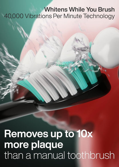 Black Series Ultra Whitening Toothbrush – ADA Accepted Electric Toothbrush- 8 Brush Heads & Travel Case – 40,000 VPM Electric Motor & Wireless Charging - 4 Modes W Smart Timer