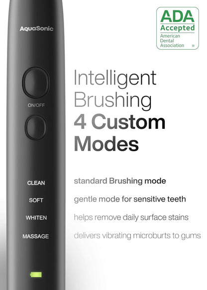 Black Series Ultra Whitening Toothbrush – ADA Accepted Electric Toothbrush- 8 Brush Heads & Travel Case – 40,000 VPM Electric Motor & Wireless Charging - 4 Modes W Smart Timer